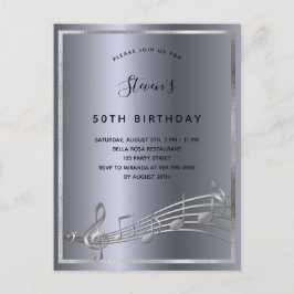 Postal De Invitación Billetes metalizado de la música metálica de plata