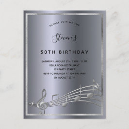 Postal De Invitación Billetes metalizado de la música metálica de plata