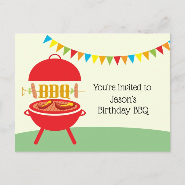 Postal De Invitación birt BBQ, barbecue, bbq grill, Invitation Postcard (Anverso)