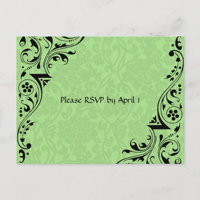 Postal De Invitación Black and Celadon Lace RSVP (Anverso)