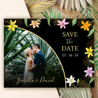 Black and Gold Tropical Lily Photo Save the Date