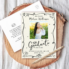 Postal De Invitación Black Doodles Graduation Save the Date Photo Cream