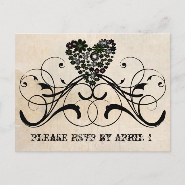 Postal De Invitación Black Lace Parchment RSVP (Anverso)