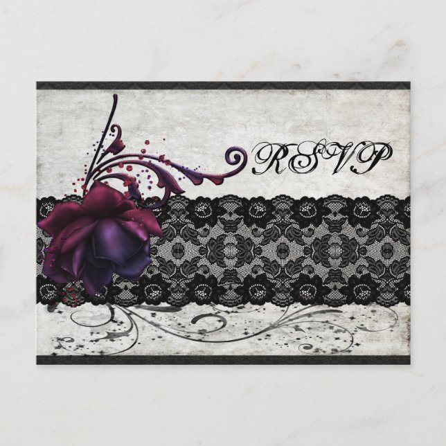 Postal De Invitación Black Lace Wedding RSVP (Anverso)