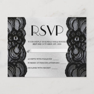 Postal De Invitación Black Lace y Satin RSVP