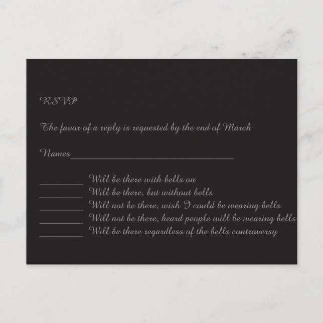 Postal De Invitación Black RSVP divertido (Anverso)