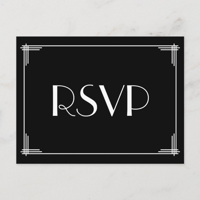 Postal De Invitación Black White Art Deco Gran Boda Gatsby RSVP (Anverso)