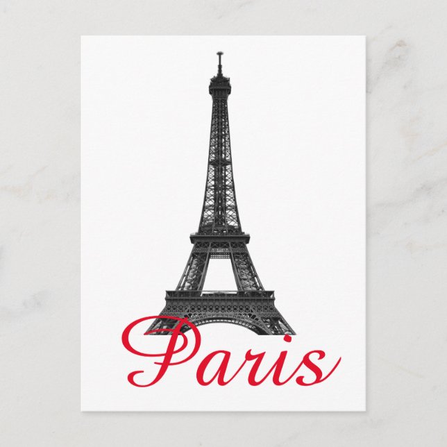 Postal De Invitación Black White Eiffel Tower Paris Love City Travel (Anverso)