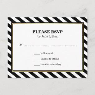 Postal De Invitación Black White Gold Modern Glam Stripes RSVP
