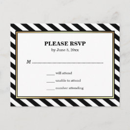 Postal De Invitación Black White Gold Modern Glam Stripes RSVP