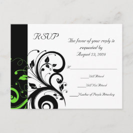 Postal De Invitación Black/White/Lime Green Bold Swirl Wedding RSVP