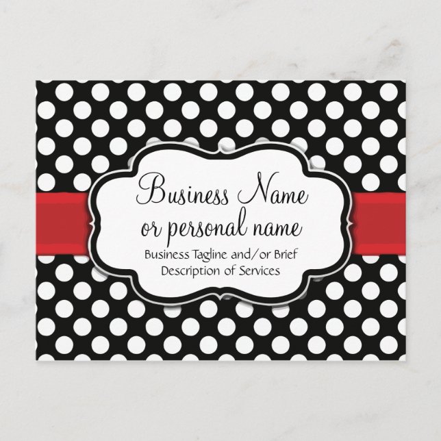 Postal De Invitación Black White Red Polka Dot Retro Cute Consultor (Anverso)
