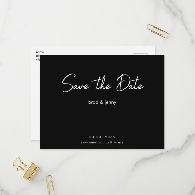 Postal De Invitación Black & White Save the Date (Anverso/Reverso In Situ)