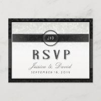 Black White & Touch of Gold Art Deco RSVP PostCard