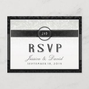 Postal De Invitación Black White & Touch of Gold Art Deco RSVP PostCard