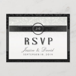 Postal De Invitación Black White & Touch of Gold Art Deco RSVP PostCard