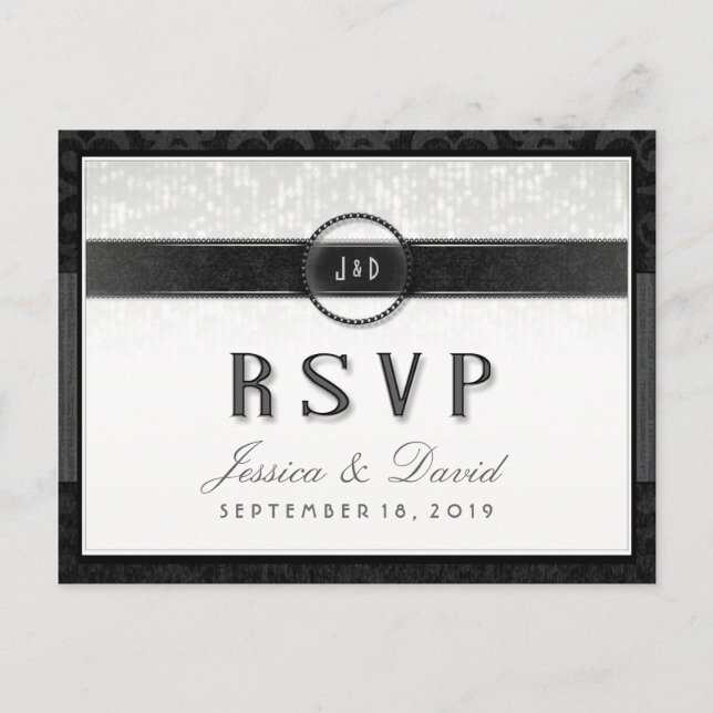 Postal De Invitación Black White & Touch of Gold Art Deco RSVP PostCard (Anverso)