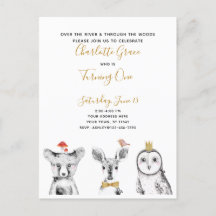Black White Yellow Script Woodland Birday Party