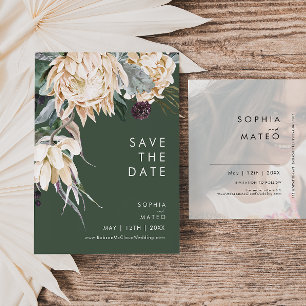 Postal De Invitación Blanca Floral Verde Oscuro Foto Deteriorada Salvar