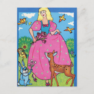 Postal De Invitación Blancanieves y animales pequeños, feliz cumpleaños