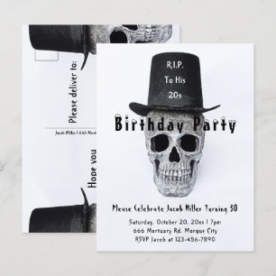 Postal De Invitación Blanco negro de los sombreros de los gorros en los