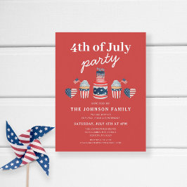 Postal De Invitación Blanco Rojo Cuto Y Azul 4 De Julio Fiesta