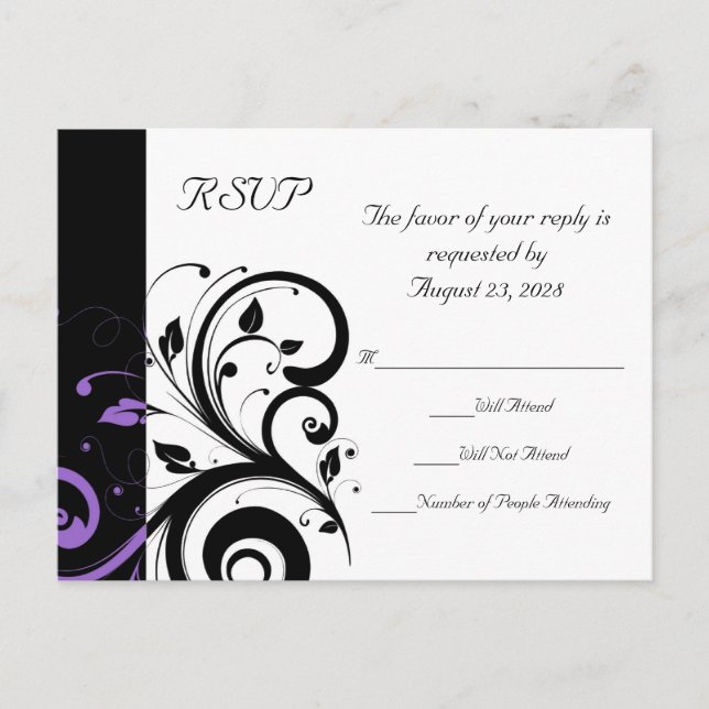 Postal De Invitación Blanco y negro con acento de nalga morado (Anverso)