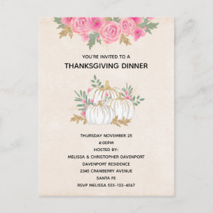 Postal De Invitación Blanquecinas y calabazas de oro acuarela Acción de