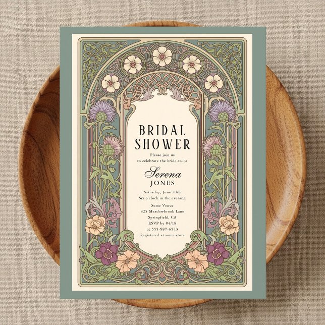 Postal De Invitación Blossom Art Nouveau Sage Bridal Shower (Subido por el creador)