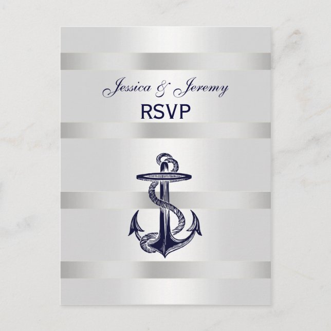 Postal De Invitación Blu Anchor Silver de la Marina Náutica RSVP 1 (Anverso)