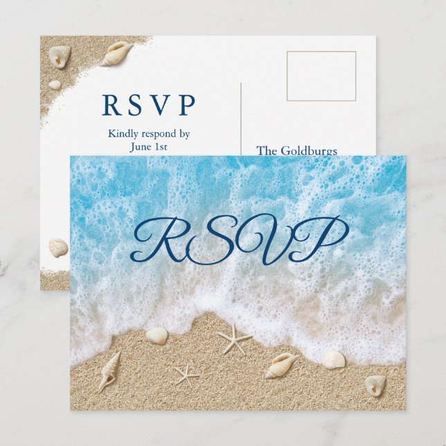 Postal De Invitación Blue Beach Waves Bat Mitzvah RSVP Postcard (Anverso / Reverso)