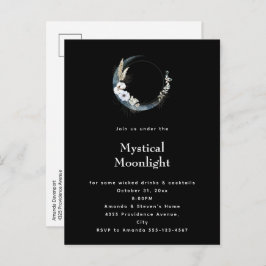 Postal De Invitación Blue Crescent Moon White Floween Party