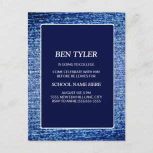 Postal De Invitación Blue Denim-Look Away to College Card