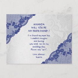 Postal De Invitación Blue Marine Lace Silver Serás Mi Novia