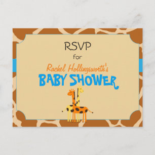 Postal De Invitación Blue & Naranja Giraffe Safari Animal RSVP
