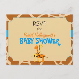 Postal De Invitación Blue & Naranja Giraffe Safari Animal RSVP