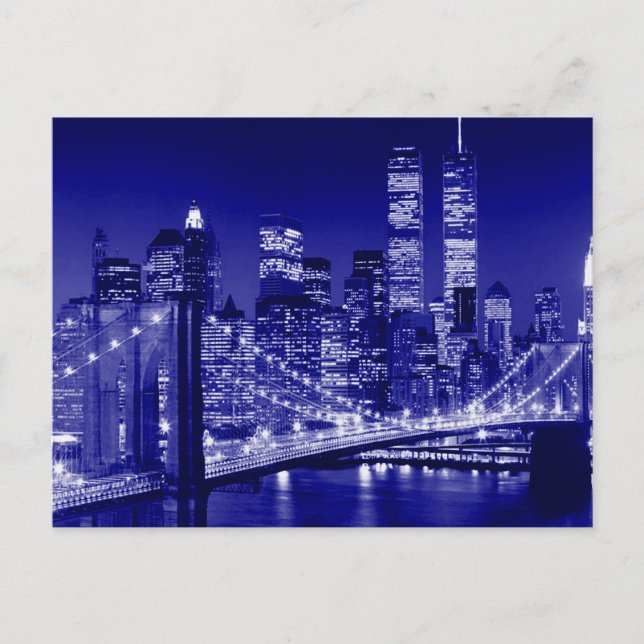Postal De Invitación Blue New York City Night (Anverso)
