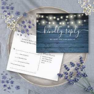 Postal De Invitación Blue Rustic String Lights Song Request RSVP