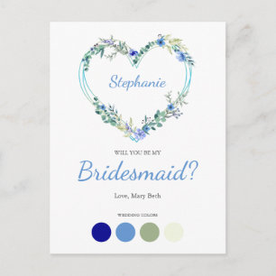 Postal De Invitación Blue Shades Wreath Heart for Bridesmaids Proposal