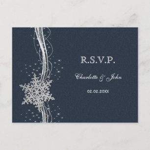 Postal De Invitación Blue Silver Snowflakes Wind Wedding RSVP