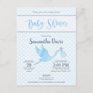 Postal De Invitación Blue Stork Baby Boy Baby Shower