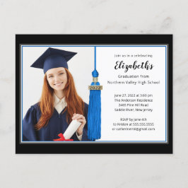 Postal De Invitación Blue Tassel Photo Graduation Party Invitation