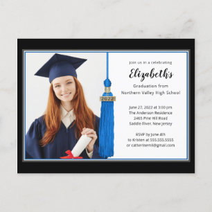 Postal De Invitación Blue Tassel Photo Graduation Party Invitation