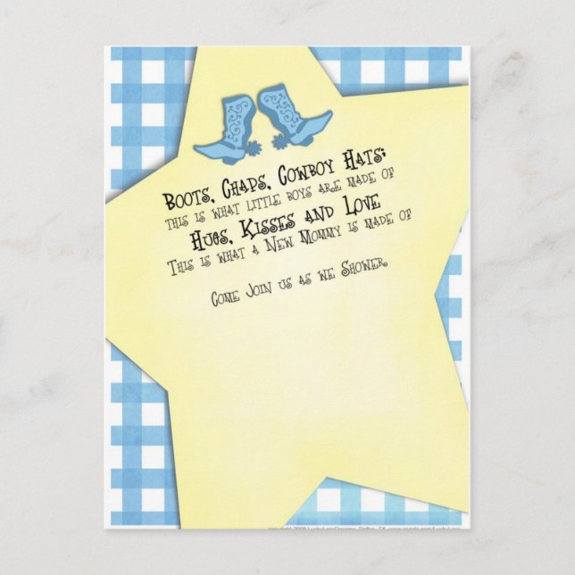 Postal De Invitación Blue Western Boots para Baby Shower (Anverso)