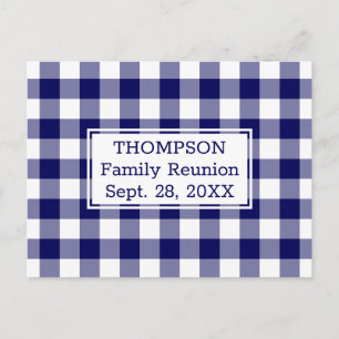 Postal De Invitación Blue White Buffalo Check Nombre Familia Reunión Fi