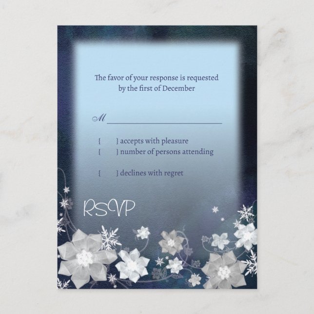 Postal De Invitación Blue Winter Wonderland Wedding RSVP (Anverso)