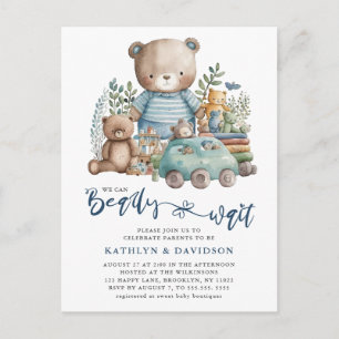 Postal De Invitación Blue Woodland No Podemos Esperar A Los Niños Baby