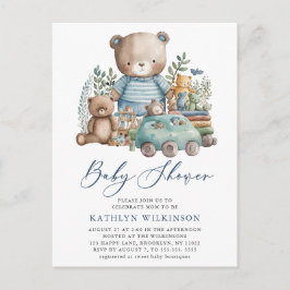 Postal De Invitación Blue Woodland No Podemos Esperar A Los Niños Baby 