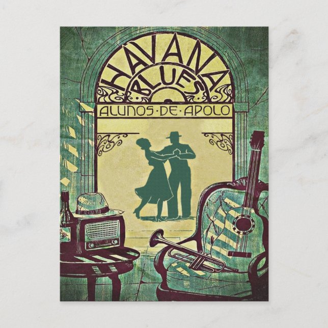 Postal De Invitación Blues de La Habana, pareja de bailarines, fiesta,  (Anverso)