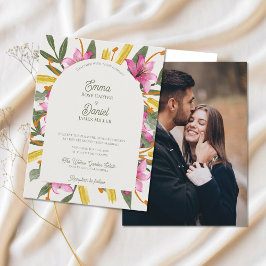 Postal De Invitación Blush Lily Arched Botanical Photo Wedding